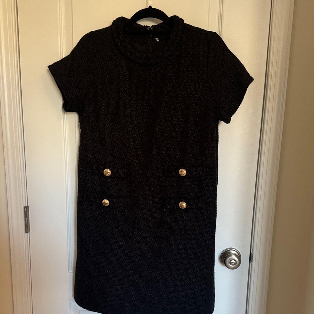 Chic Black Mini Dress with Gold Buttons